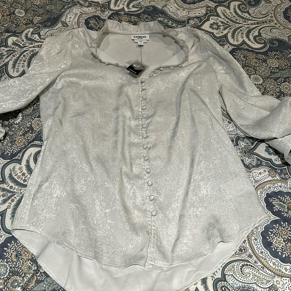 NWT Express silver shiny slim portofino shirt size small